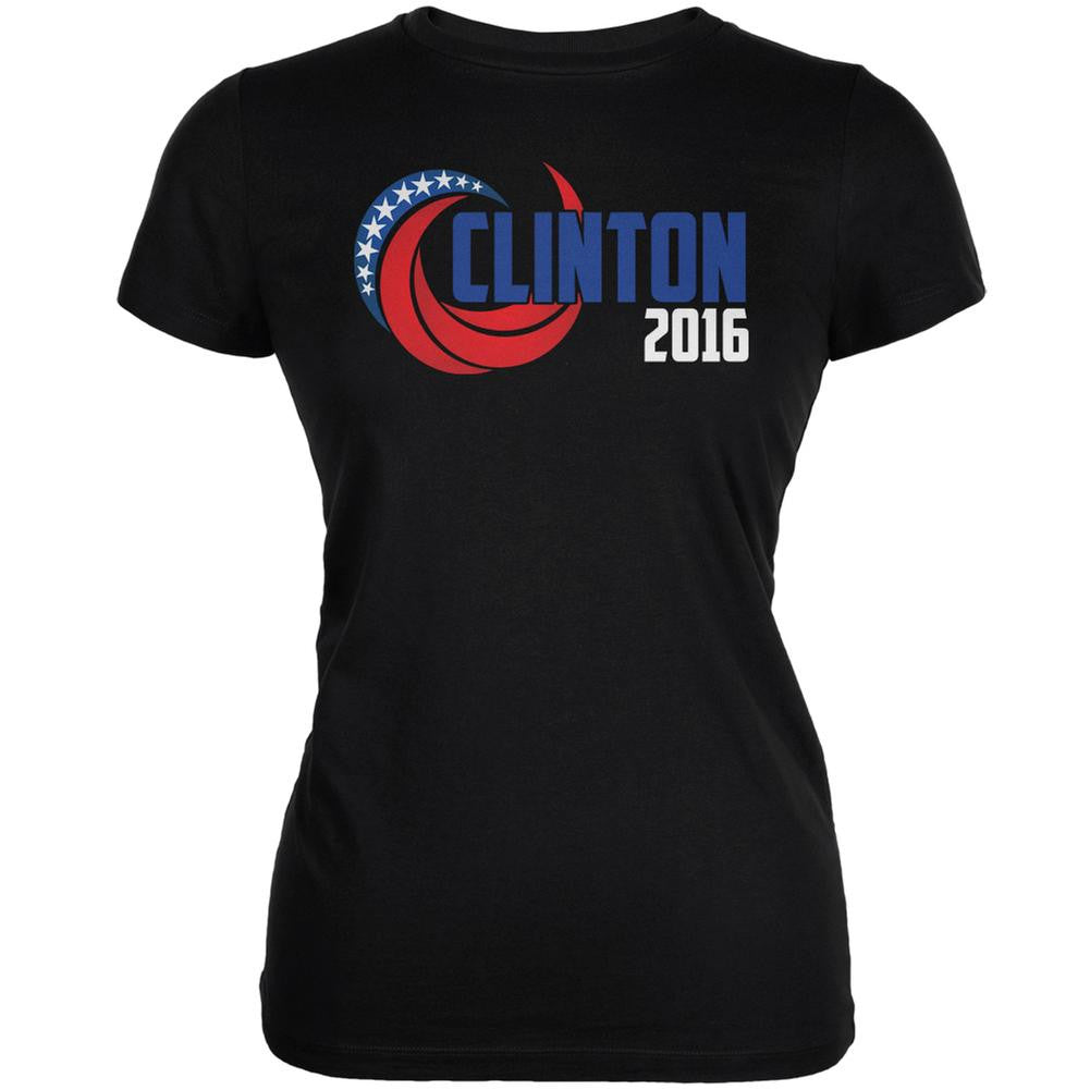 Election 2016 Clinton 2016 Swoosh Black Juniors Soft T-Shirt Juniors T-Shirts Old Glory 2XL Black 