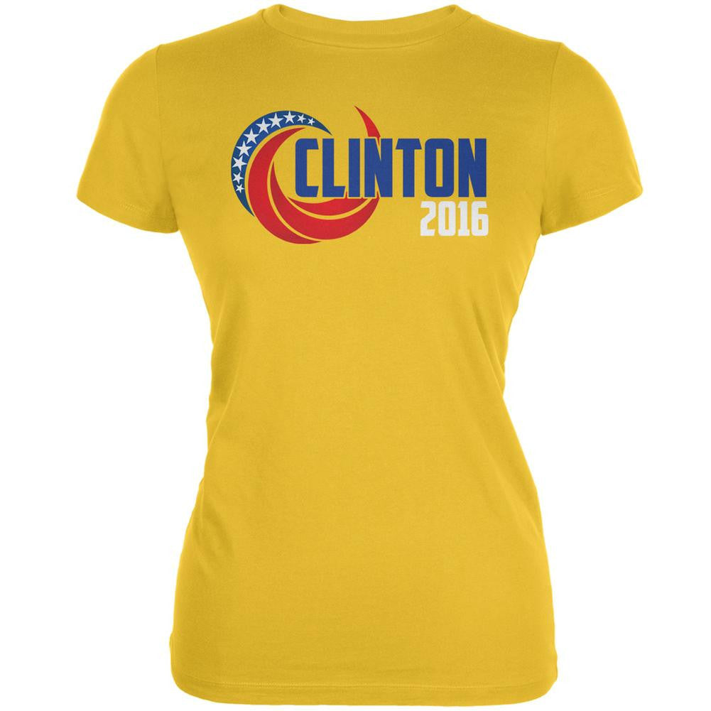 Election 2016 Clinton 2016 Swoosh Bright Yellow Juniors Soft T-Shirt Juniors T-Shirts Old Glory 2XL Yellow 