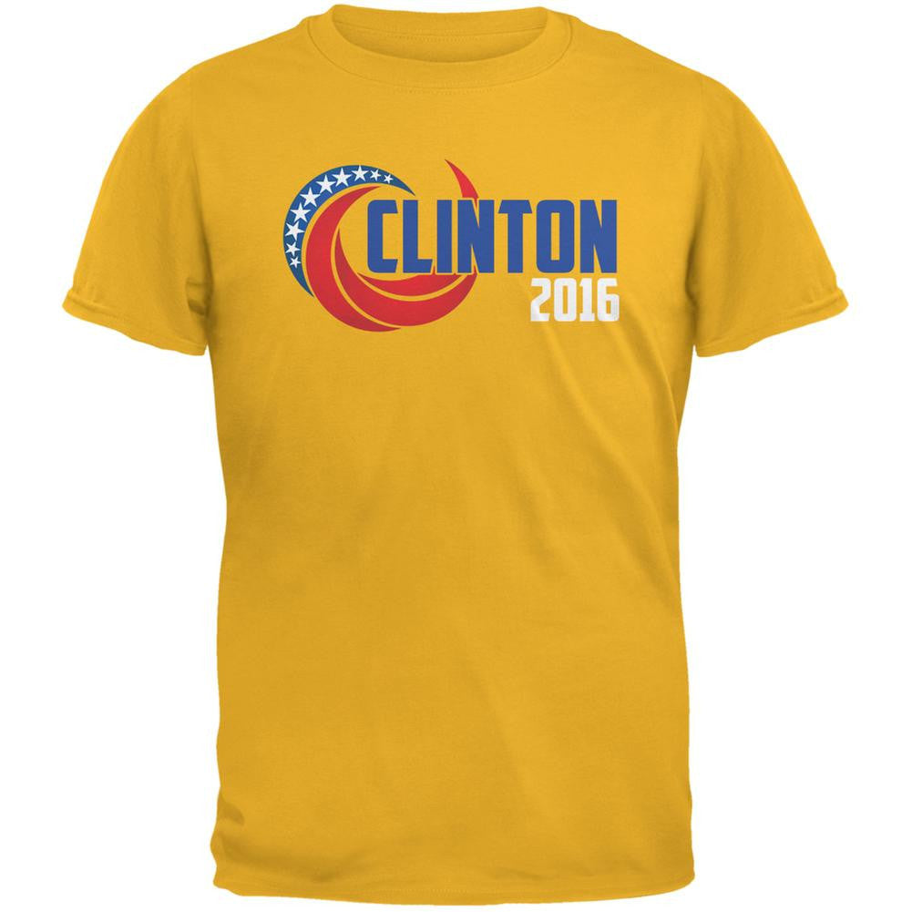 Election 2016 Clinton 2016 Swoosh Gold Adult T-Shirt Men's T-Shirts Old Glory 2XL Yellow 