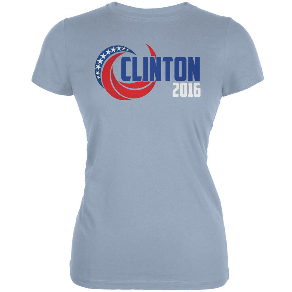 Election 2016 Clinton 2016 Swoosh Light Blue Juniors Soft T-Shirt Juniors T-Shirts Old Glory 2XL Blue 