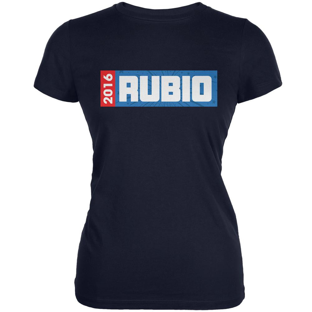 Election 2016 Rubio Rectangle Logo Navy Juniors Soft T-Shirt Juniors T-Shirts Old Glory 2XL Blue 