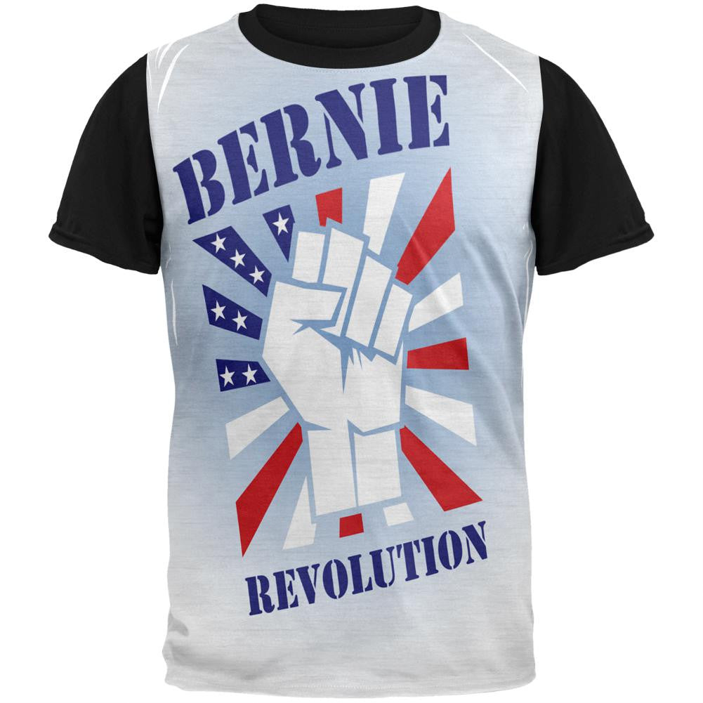 Election 2016 Bernie Raised Fist Revolution Adult Black Back T-Shirt Men's T-Shirts Old Glory SM Multi 