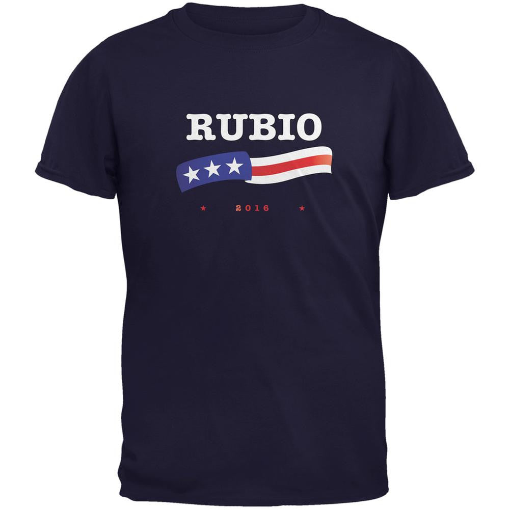 Election 2016 Marco Rubio American Flag Navy Adult T-Shirt Men's T-Shirts Old Glory 2XL Blue 