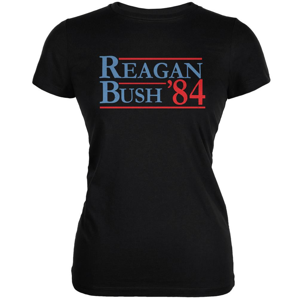 Election 1984 Reagan Bush Distressed Black Juniors Soft T-Shirt Juniors T-Shirts Old Glory 2XL Black 