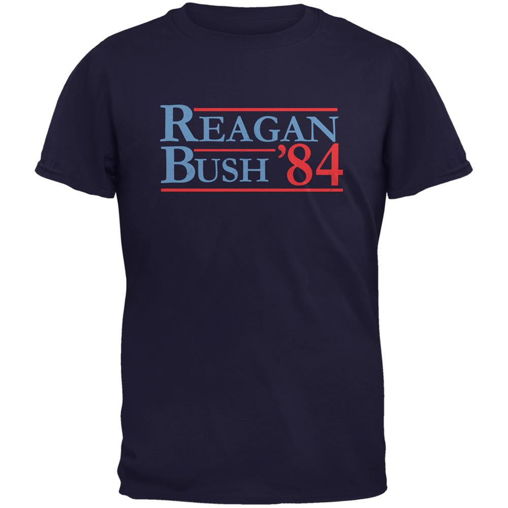 Election 1984 Reagan Bush Distressed Navy Adult T-Shirt Men's T-Shirts Old Glory 2XL Blue 