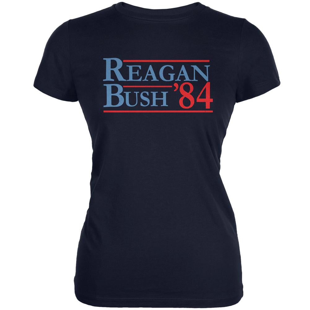 Election 1984 Reagan Bush Distressed Navy Juniors Soft T-Shirt Juniors T-Shirts Old Glory 2XL Blue 