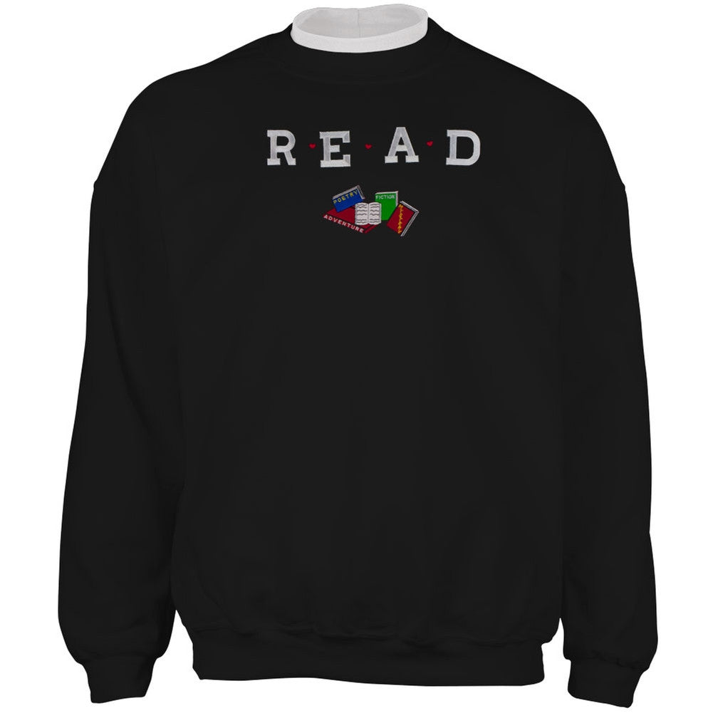 Teacher's READ Embroidery Adult 2Fer Crew Sweatshirt Men's Sweatshirts Old Glory MD Black 