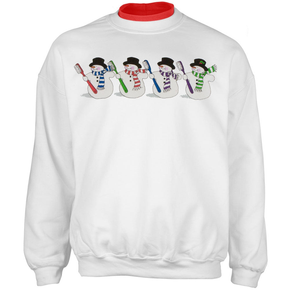 Dentist's Colorful Snowmen With Toothbrushes Adult 2Fer Crew Sweatshirt Men's Sweatshirts Old Glory 2XL White