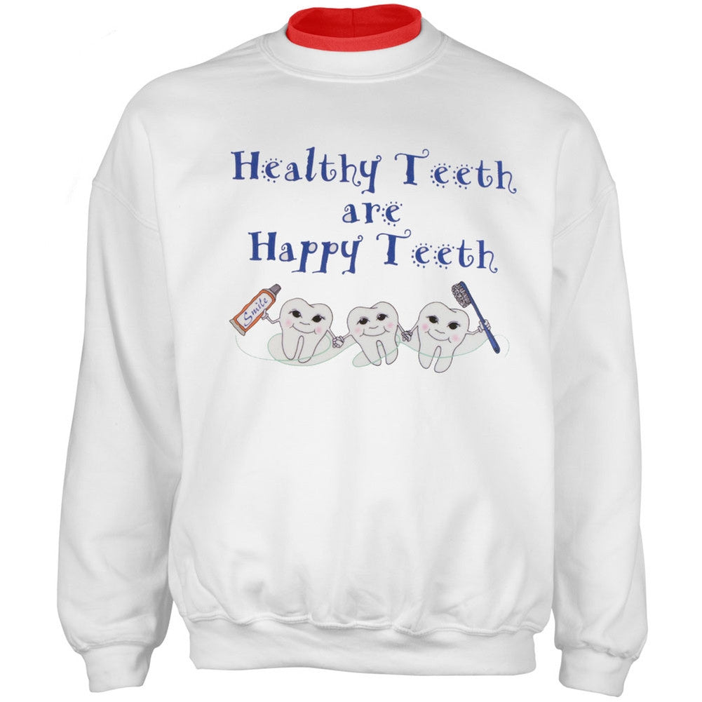 Dentist's Healthy Teeth Adult 2Fer Crew Sweatshirt Men's Sweatshirts Old Glory 2XL White 