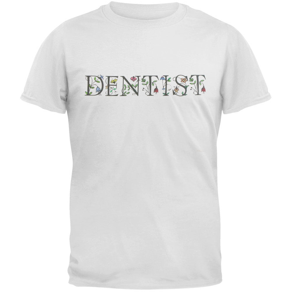 Dentist Logo With Floral Design Adult T-Shirt Men's T-Shirts Old Glory 2XL White