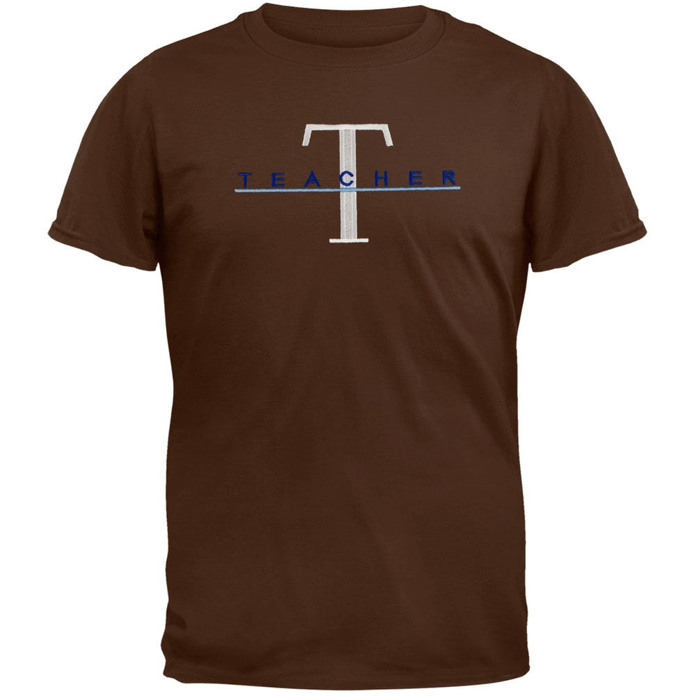 Teacher Big T Logo Embroidery Brown Adult T-Shirt Men's T-Shirts Old Glory   