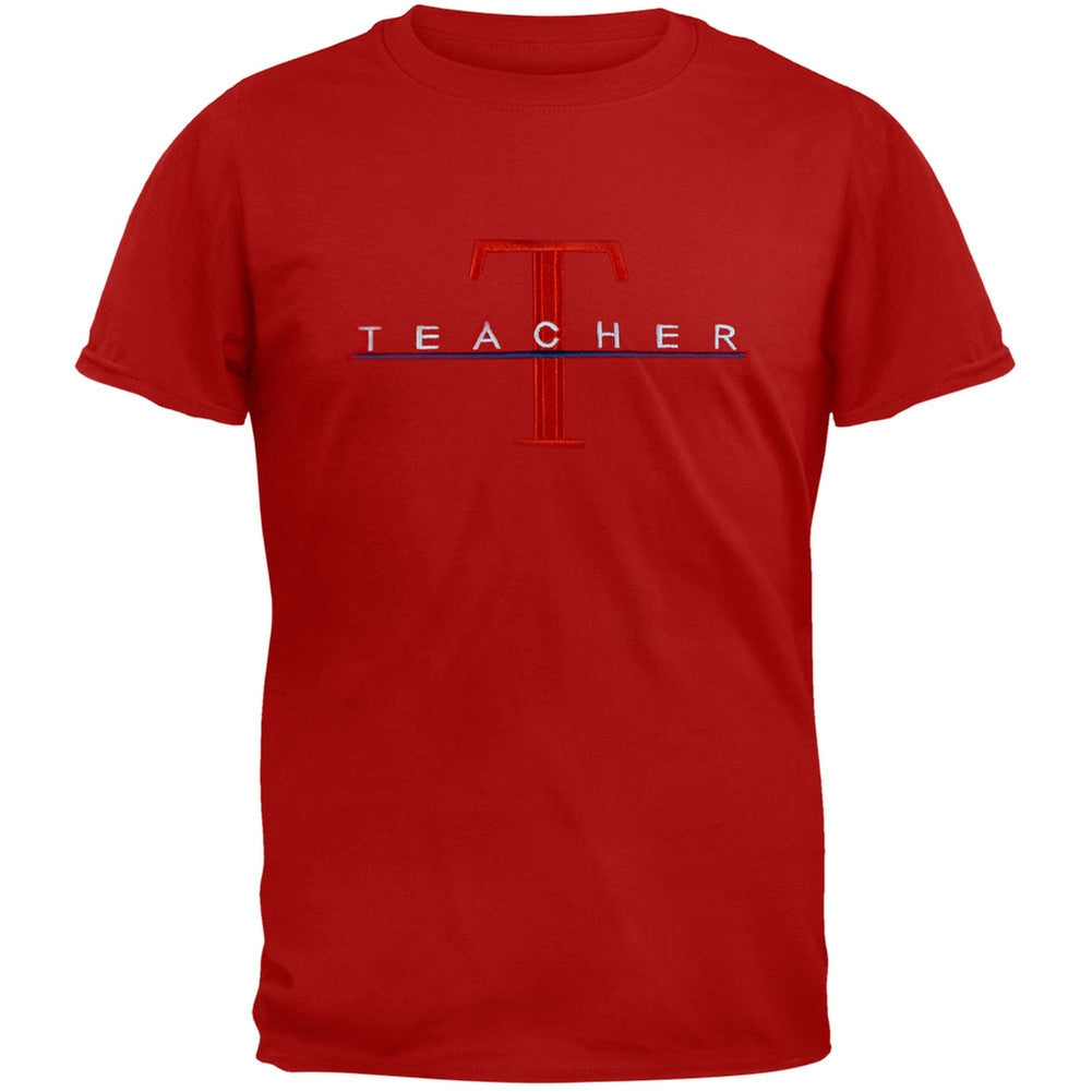 Teacher Big T Logo Embroidery Red Adult T-Shirt Men's T-Shirts Old Glory   