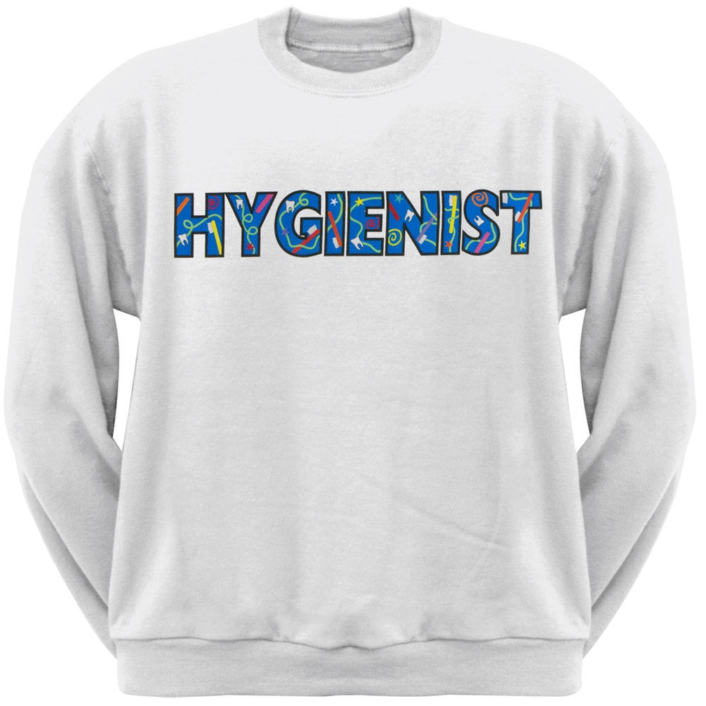 Hygienist Colorful Logo White Adult Crew Sweatshirt Men's Sweatshirts Old Glory LG White