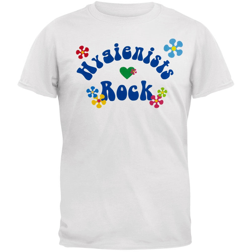 Hygienists Rock Hippie Style Logo Adult T-Shirt Men's T-Shirts Old Glory 2XL White