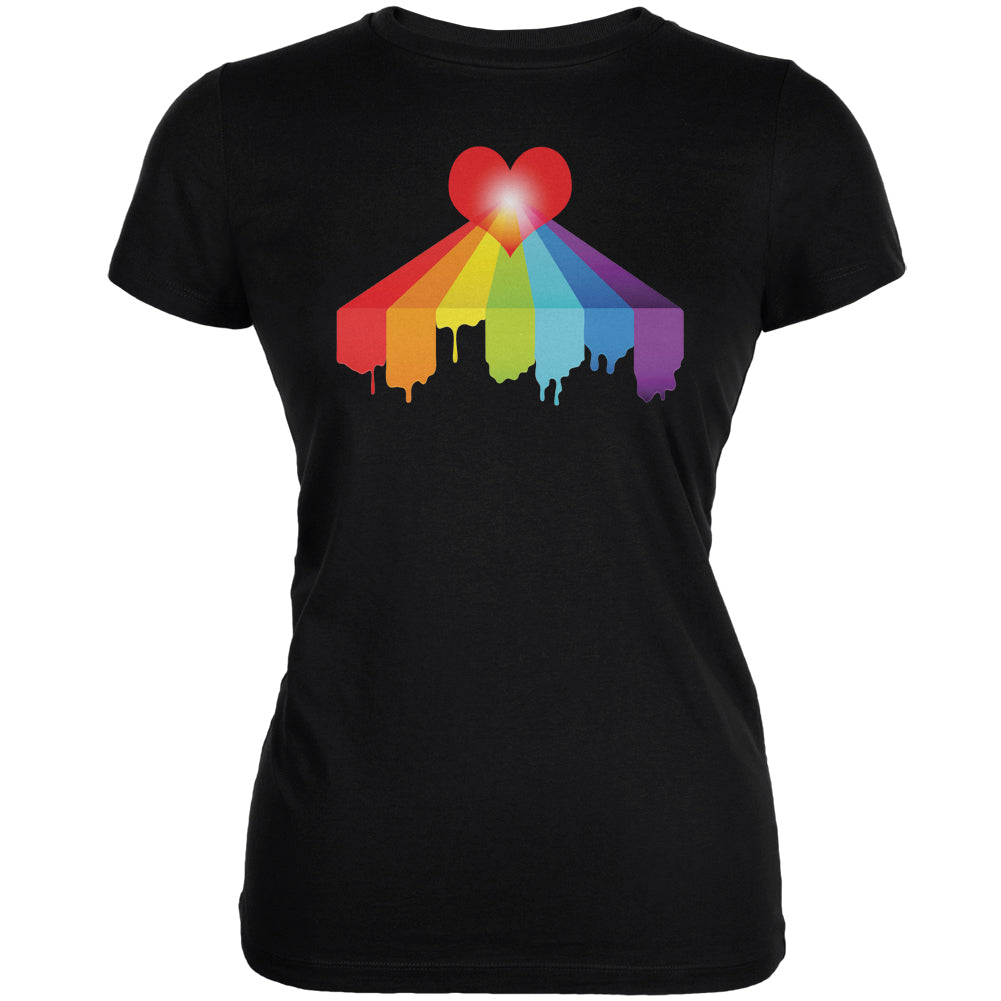 Rainbow Bleeding Heart LGBT Pride Black Juniors Soft T-Shirt Juniors T-Shirts LGBT 2XL Black 