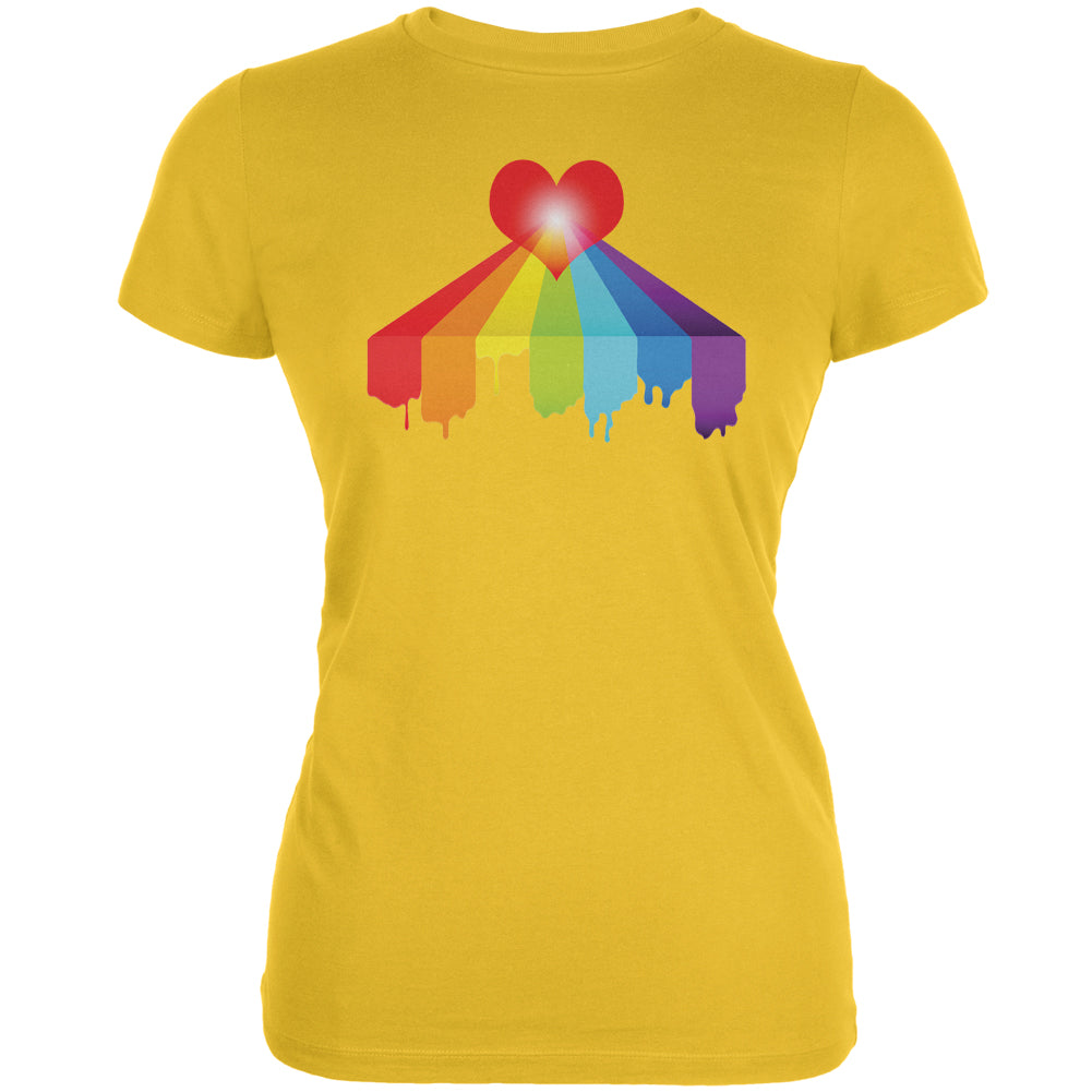 Rainbow Bleeding Heart LGBT Pride Bright Yellow Juniors Soft T-Shirt Juniors T-Shirts LGBT 2XL Yellow 