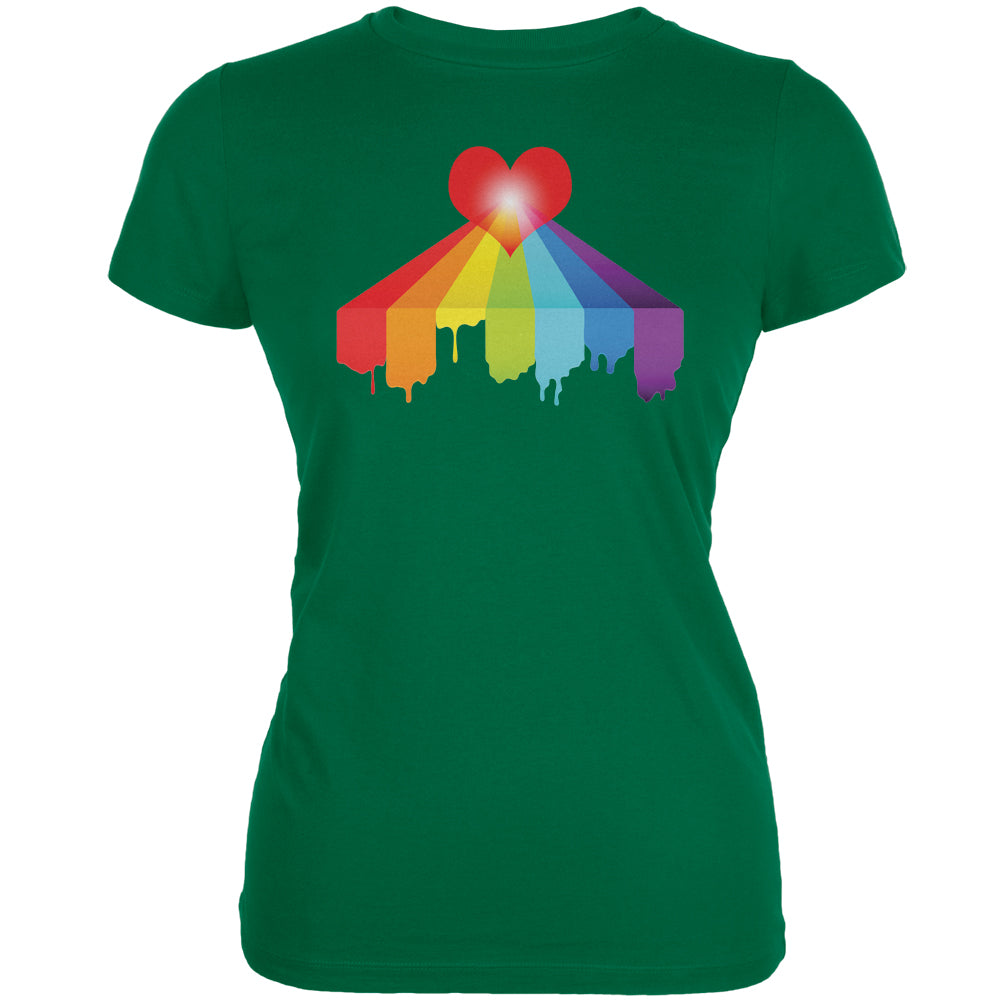 Rainbow Bleeding Heart LGBT Pride Kelly Green Juniors Soft T-Shirt Juniors T-Shirts LGBT 2XL Green 