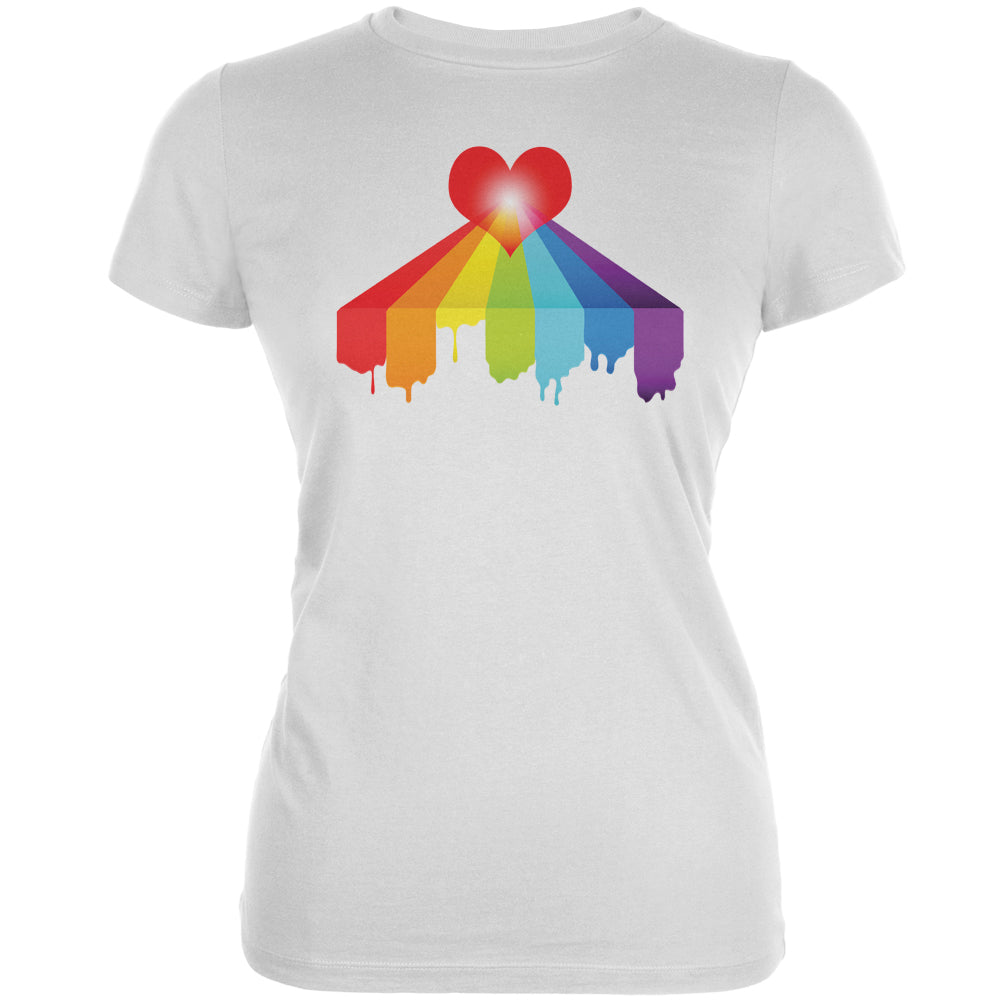 Rainbow Bleeding Heart LGBT Pride White Juniors Soft T-Shirt Juniors T-Shirts LGBT 2XL White 