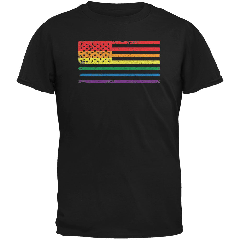 LGBT American Flag Distressed Black Adult T-Shirt Men's T-Shirts LGBT 2XL Black 