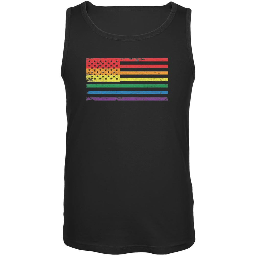 LGBT American Flag Distressed Black Adult Tank Top Men's Tank Tops Old Glory 2XL Black 