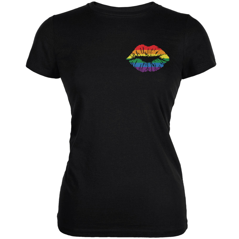 LGBT Rainbow Pride Flag Kiss Lips Black Juniors Soft T-Shirt Juniors T-Shirts LGBT 2XL Black 