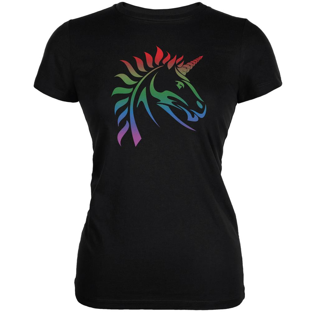 Gay Pride LGBT Rainbow Unicorn Black Juniors Soft T-Shirt Juniors T-Shirts Old Glory 2XL Black 