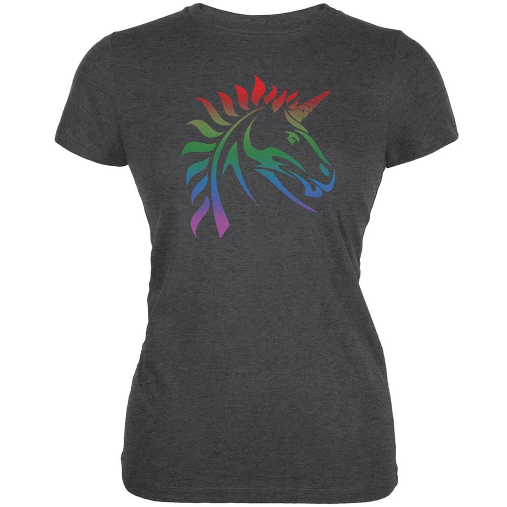 Gay Pride LGBT Rainbow Unicorn Dark Heather Juniors Soft T-Shirt Juniors T-Shirts Old Glory 2XL Grey 