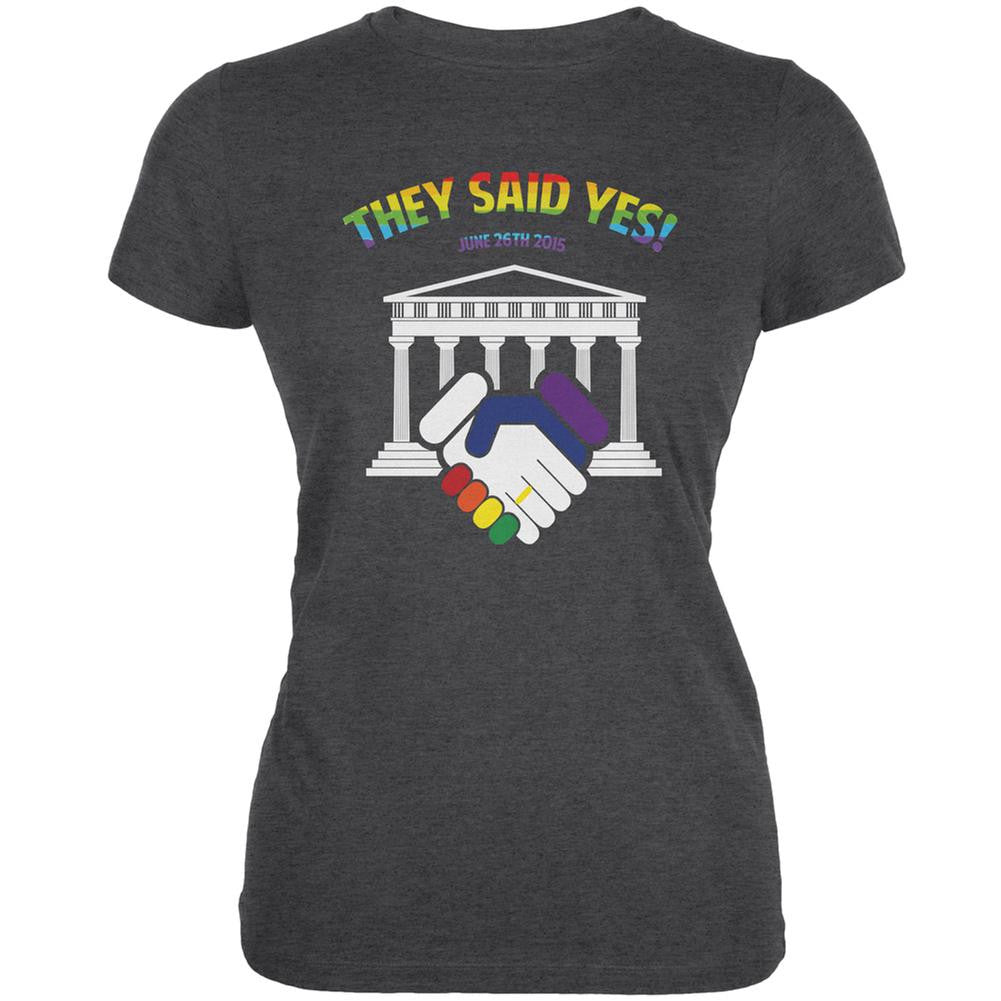 Gay Pride LGBT They Said Yes Dark Heather Juniors Soft T-Shirt Juniors T-Shirts Old Glory 2XL Grey 