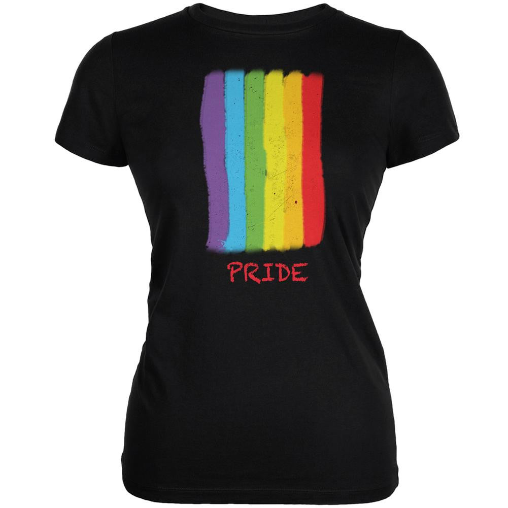 Gay Pride LGBT Vertical Rainbow Black Juniors Soft T Shirt Juniors T-Shirts Old Glory SM  