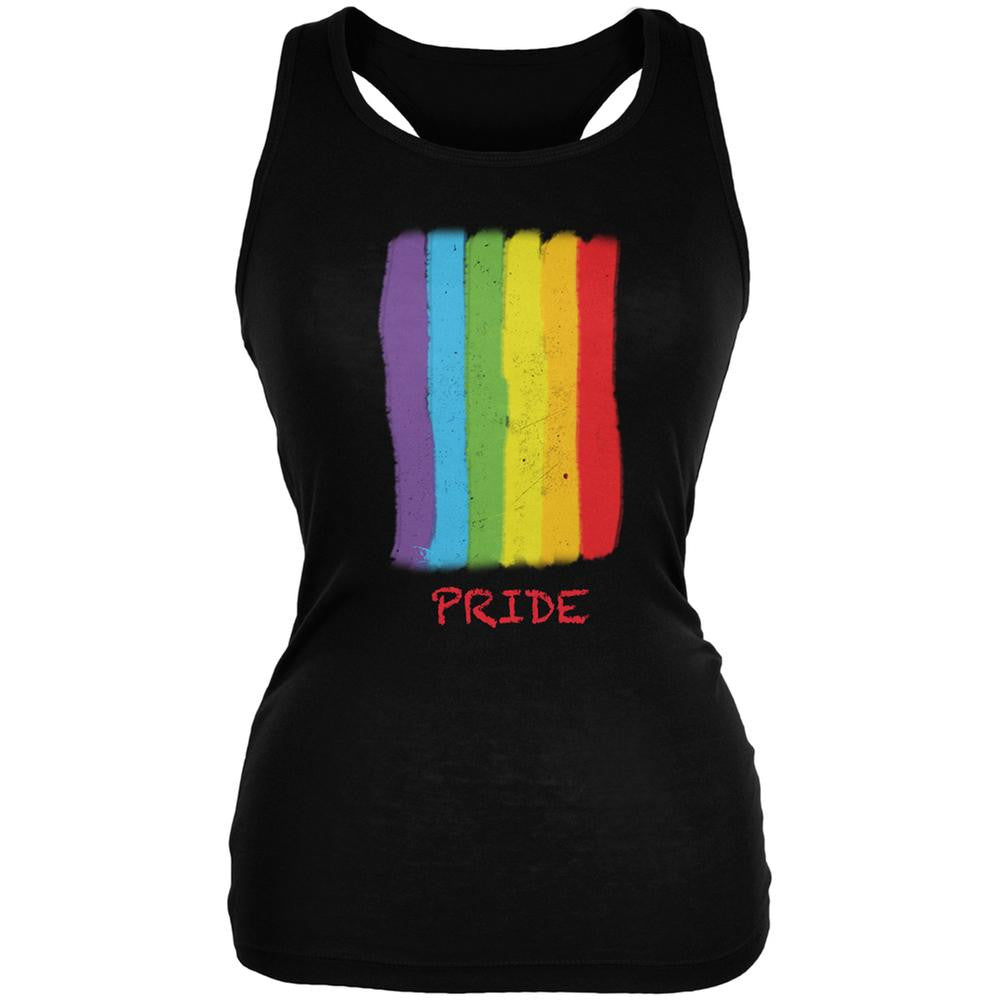 Gay Pride LGBT Vertical Pride Rainbow Black Juniors Soft Tank Top Juniors Tank Tops Old Glory 2XL Black 