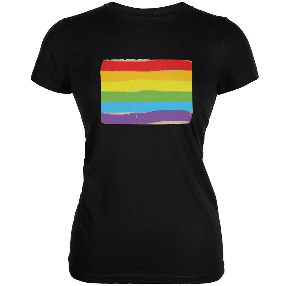 Gay Pride LGBT Vintage Rainbow Black Juniors Soft T-Shirt Juniors T-Shirts Old Glory 2XL Black 