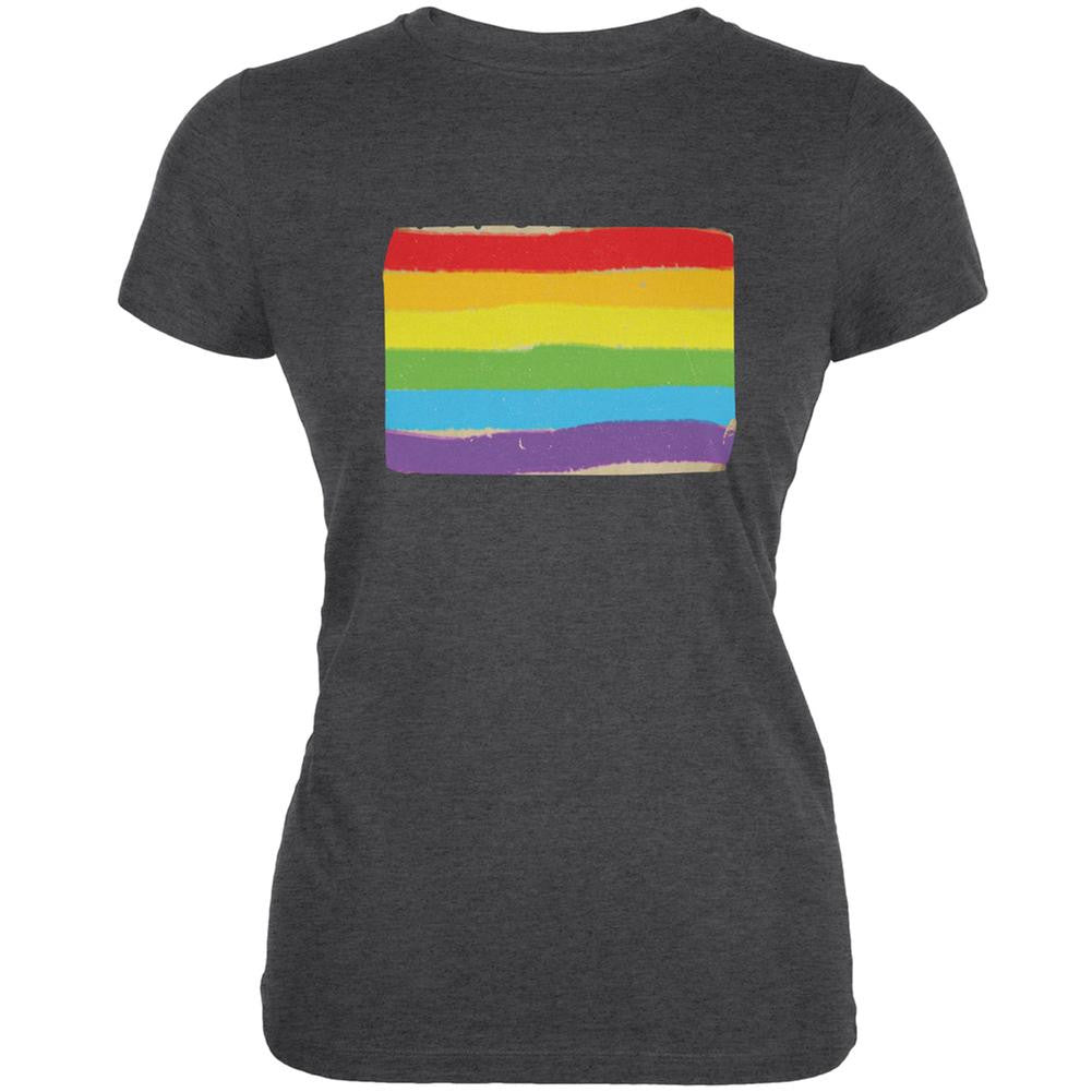 Gay Pride LGBT Vintage Rainbow Dark Heather Juniors Soft T-Shirt Juniors T-Shirts Old Glory 2XL Grey 