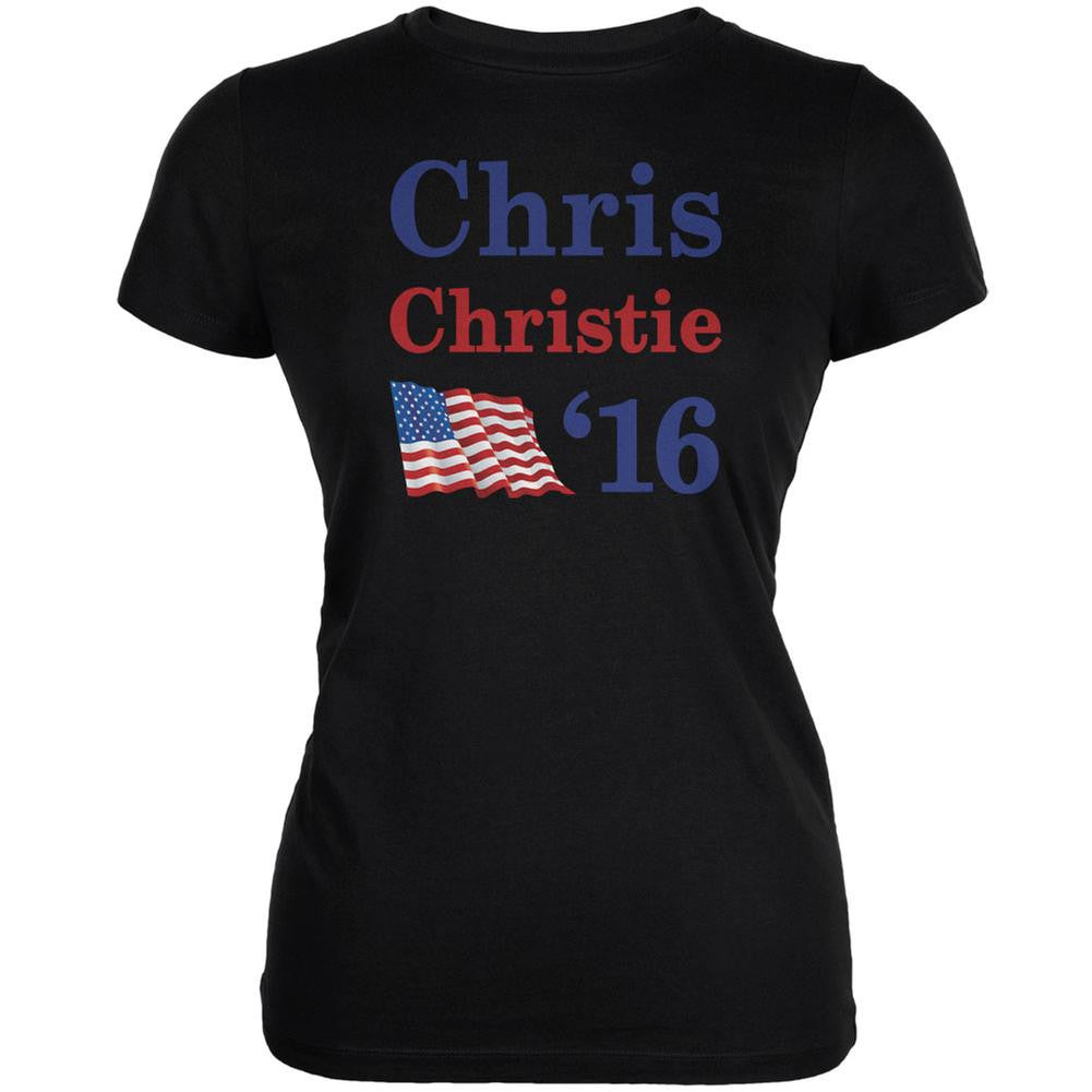 Election 2016 '16 Flag Chris Christie Black Juniors Soft T-Shirt Juniors T-Shirts Old Glory 2XL Black 