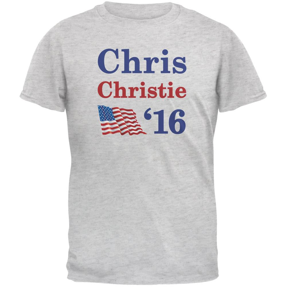 Election 2016 '16 Flag Chris Christie Light Heather Grey Adult T-Shirt Men's T-Shirts Old Glory 2XL Grey 