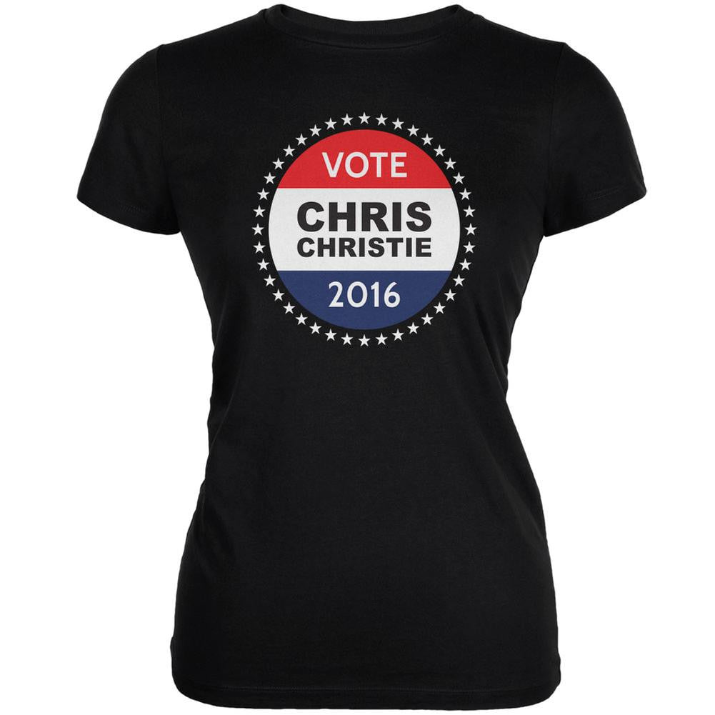 Election 2016 Chris Christie Badge Black Juniors Soft T-Shirt Juniors T-Shirts Old Glory 2XL Black 