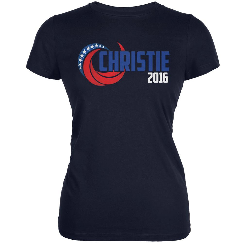 Election 2016 Chris Christie 2016 Swoosh Navy Juniors Soft T-Shirt Juniors T-Shirts Old Glory 2XL Blue 