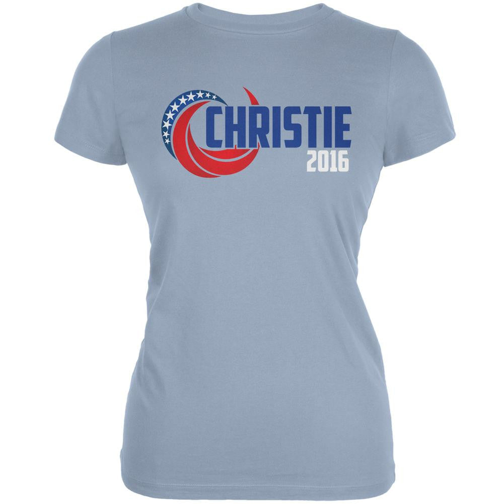 Election 2016 Chris Christie 2016 Swoosh Light Blue Juniors Soft T-Shirt Juniors T-Shirts Old Glory 2XL Blue 