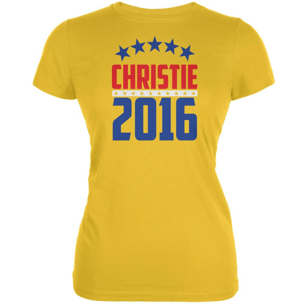 Election 2016 Chris Christie 2016 Arched Stars Bright Yellow Juniors Soft T-Shirt Juniors T-Shirts Old Glory 2XL Yellow 