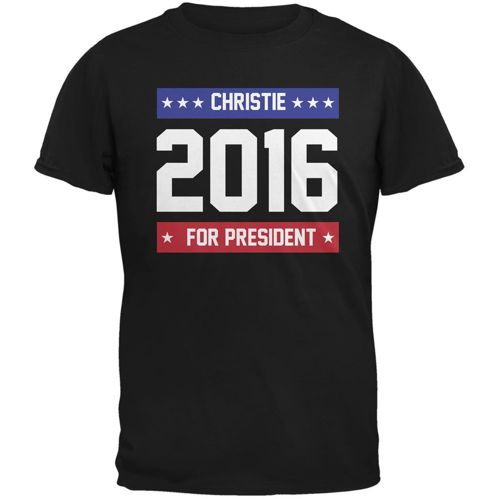 Election 2016 Christie For President Logo Black Adult T-Shirt Men's T-Shirts Old Glory 2XL Black 