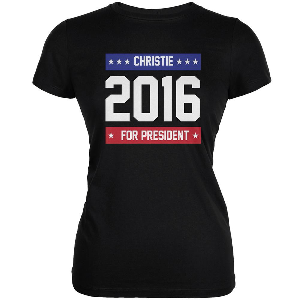 Election 2016 Christie For President Logo Black Juniors Soft T-Shirt Juniors T-Shirts Old Glory 2XL Black 