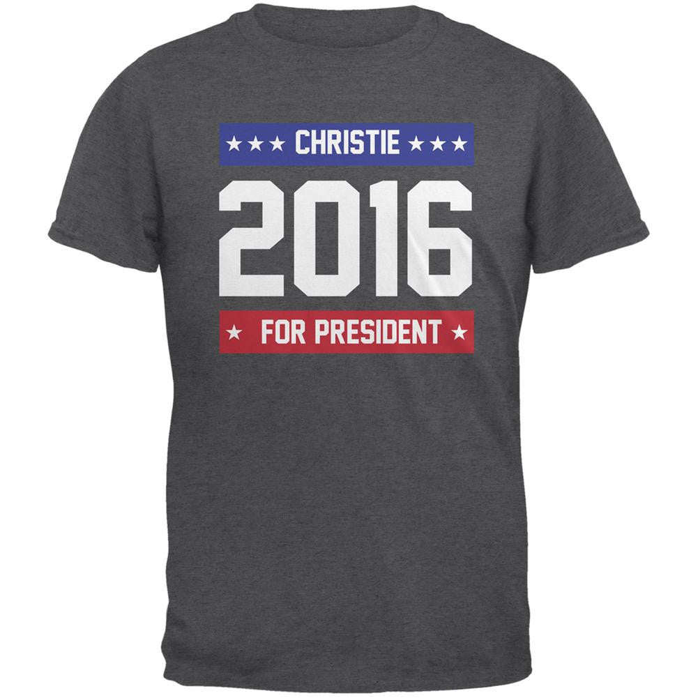 Election 2016 Christie For President Logo Dark Heather Adult T-Shirt Men's T-Shirts Old Glory 2XL Grey 