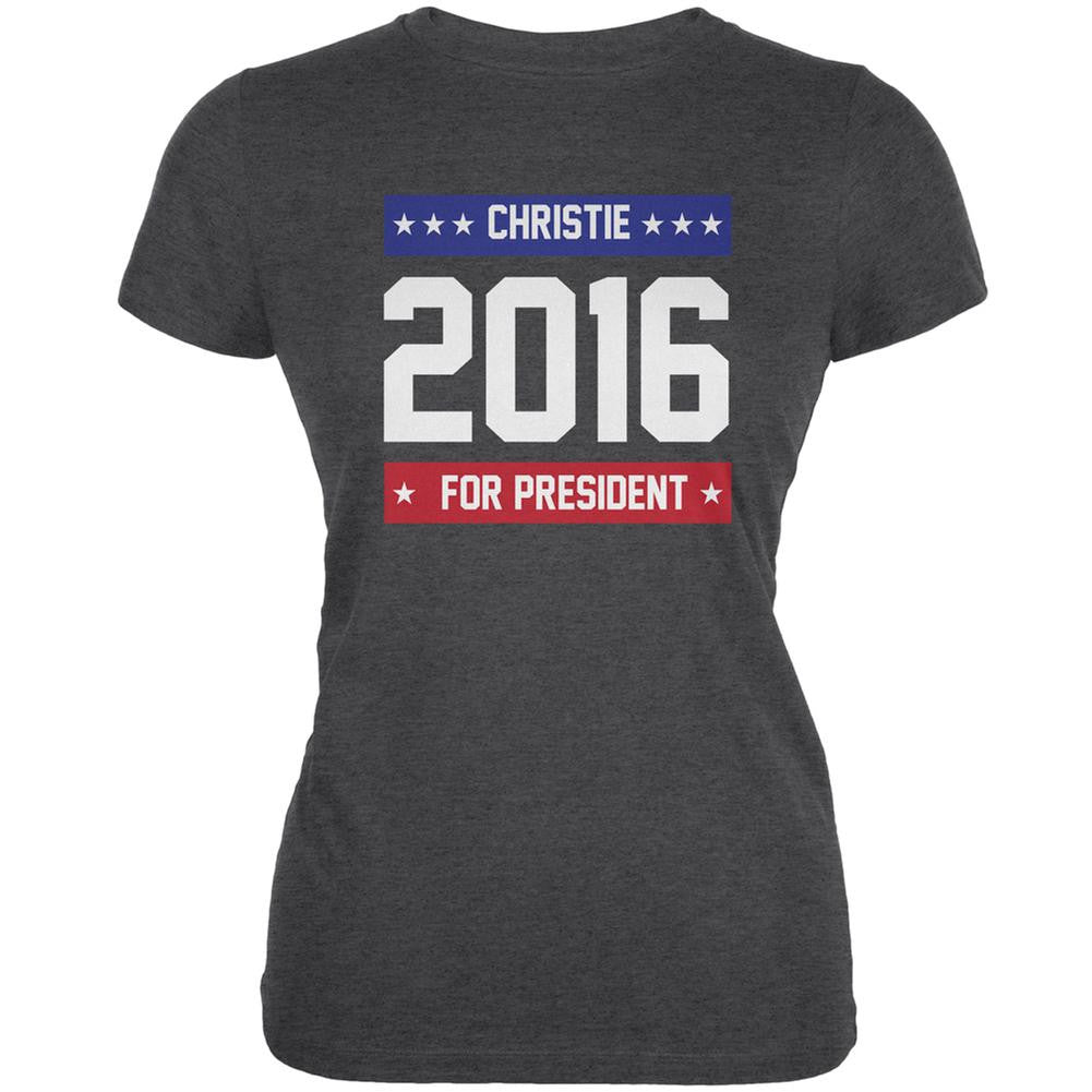 Election 2016 Christie For President Logo Dark Heather Juniors Soft T-Shirt Juniors T-Shirts Old Glory 2XL Grey 