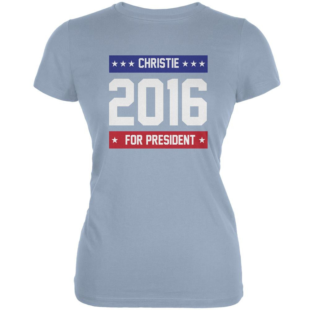 Election 2016 Christie For President Logo Light Blue Juniors Soft T-Shirt Juniors T-Shirts Old Glory 2XL Blue 