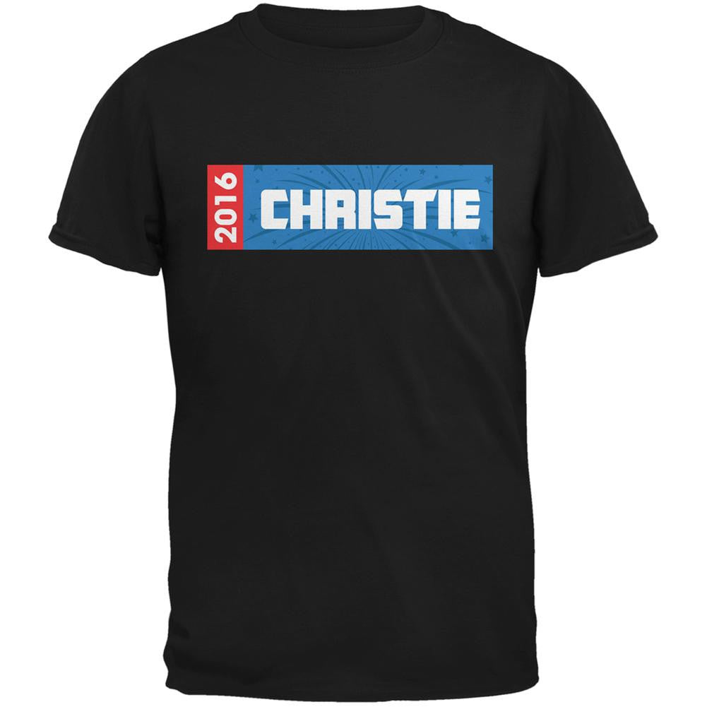 Election 2016 Christie Rectangle Logo Black Adult T-Shirt Men's T-Shirts Old Glory 2XL Black 