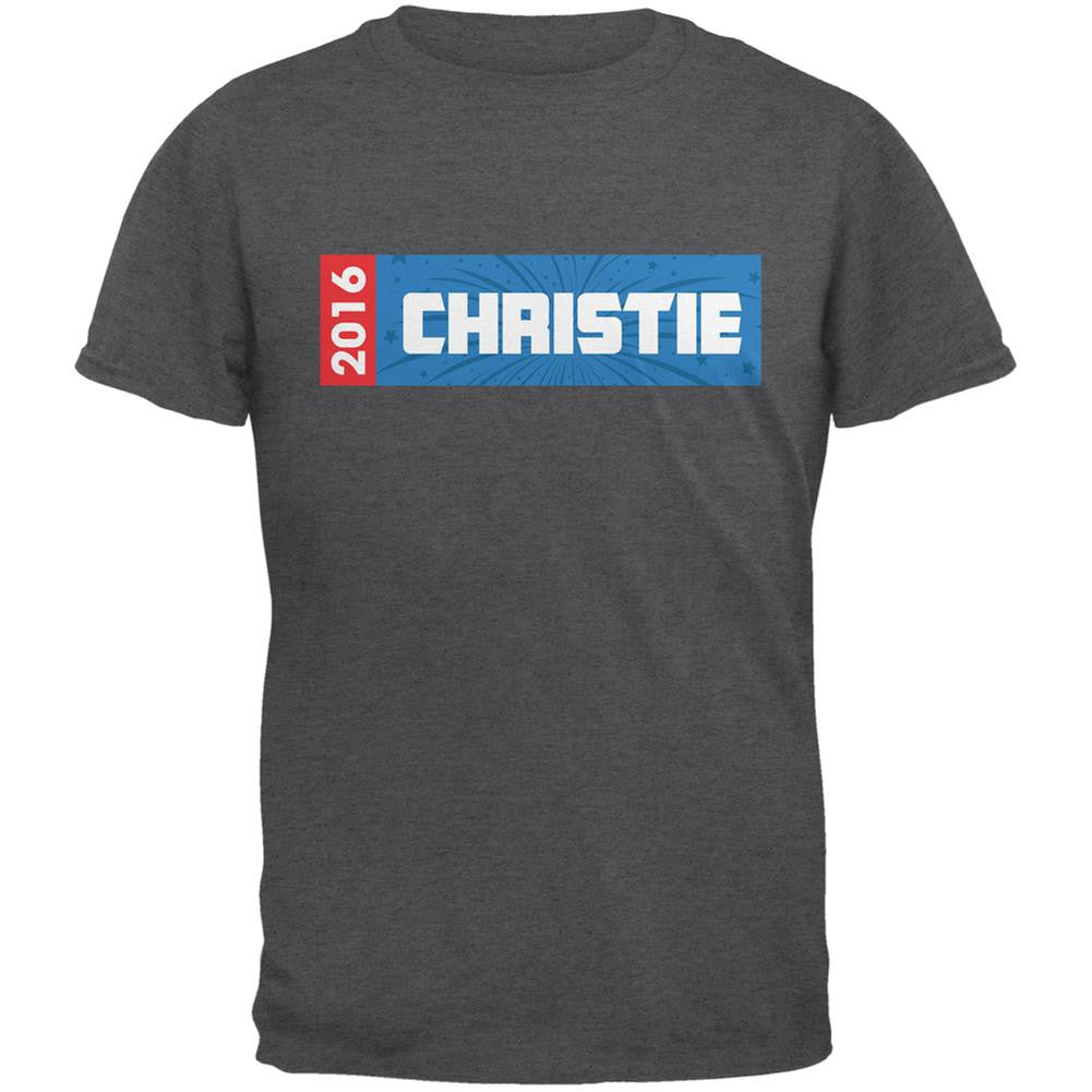 Election 2016 Christie Rectangle Logo Dark Heather Adult T-Shirt Men's T-Shirts Old Glory 2XL Grey 