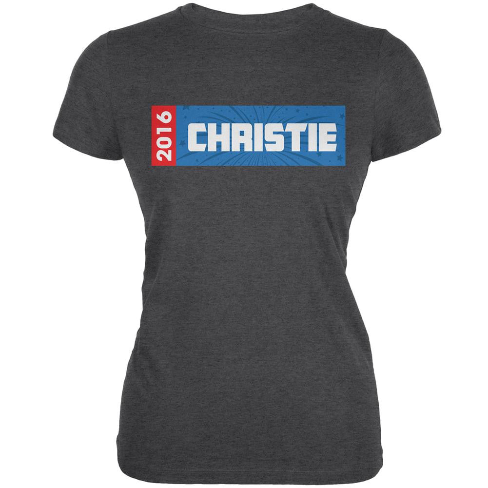 Election 2016 Christie Rectangle Logo Dark Heather Juniors Soft T-Shirt Juniors T-Shirts Old Glory 2XL Grey 