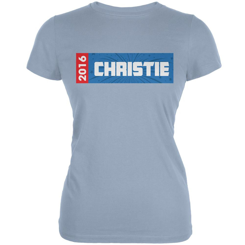 Election 2016 Christie Rectangle Logo Light Blue Juniors Soft T-Shirt Juniors T-Shirts Old Glory 2XL Blue 