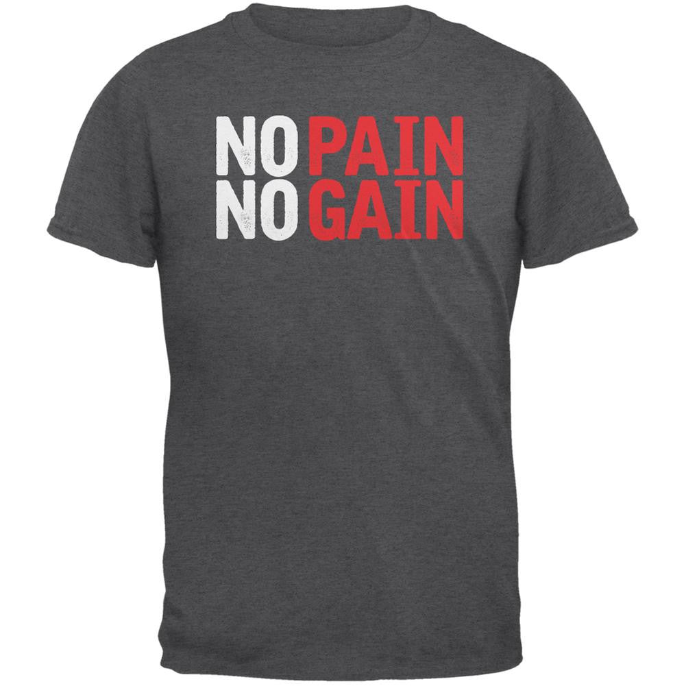 No Pain No Gain Dark Heather Adult T-Shirt Men's T-Shirts Old Glory 2XL Grey 
