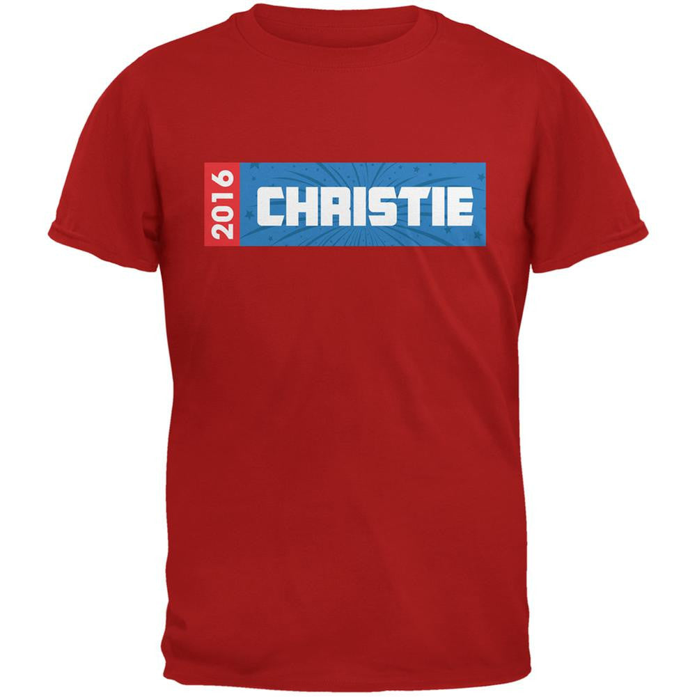 Election 2016 Christie Rectangle Logo Red Adult T-Shirt Men's T-Shirts Old Glory 2XL Red 