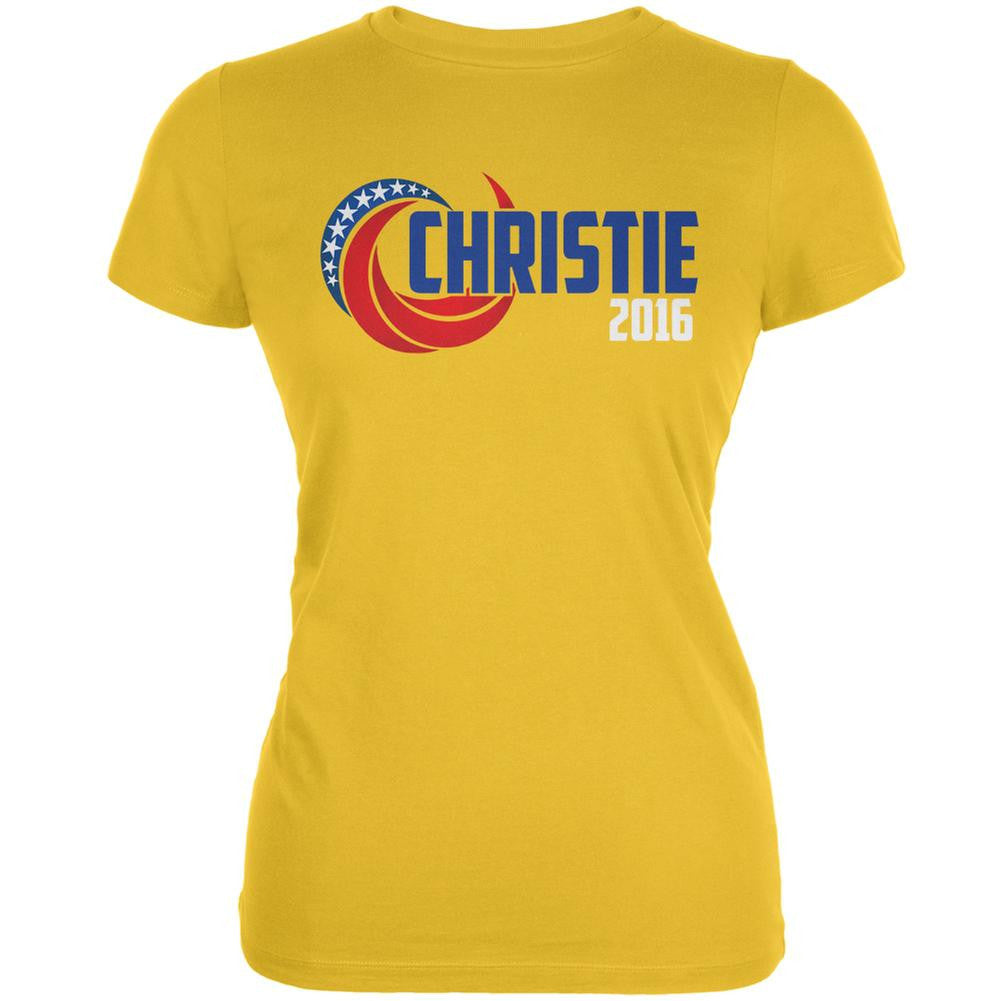 Election 2016 Chris Christie 2016 Swoosh Bright Yellow Juniors Soft T-Shirt Juniors T-Shirts Old Glory 2XL Yellow 